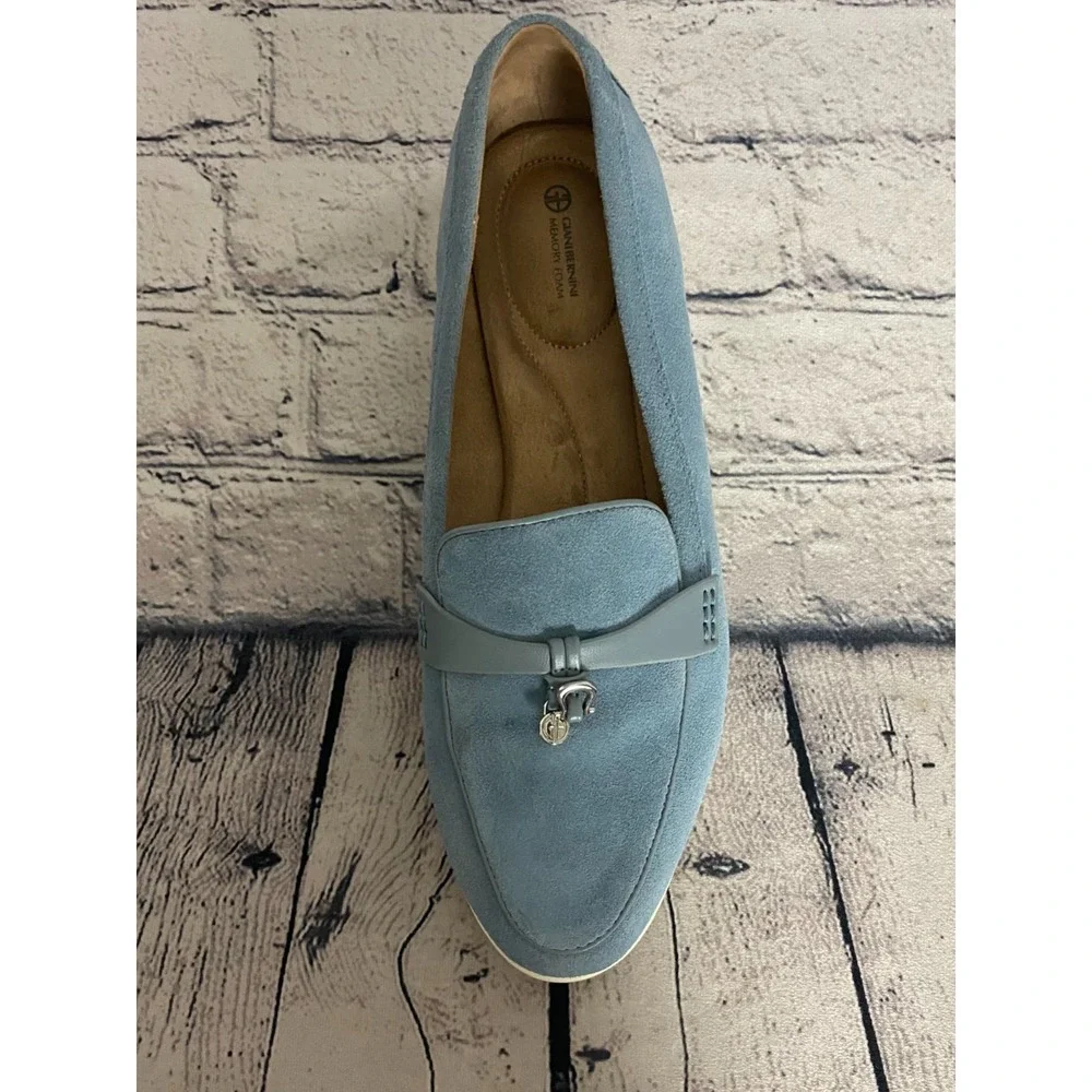 Giani Bernini Womens Lesleee Loafers 10M Light Blue Suede Memory Foam Slip-On